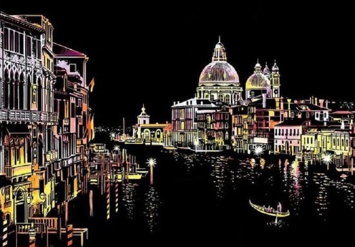 Photo 1 of SCRATCH PAPER RAINBOW PAINTING PADS ART CRAFT NIGHT VIEW SCRATCH BOARD FOR ADULT AND KID 16" x 11.2" 4 PACK WITH 8 TOOL IN BAG HAMBURG/BERLIN/FLORENCE/VENICE 
