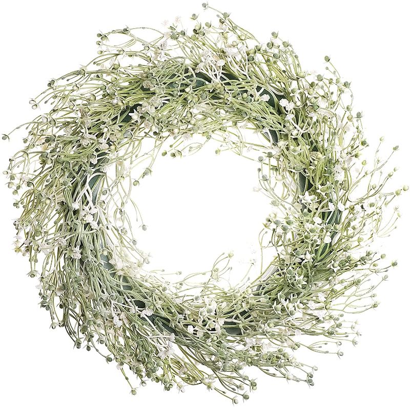 Photo 1 of Artificial Baby’s Breath Wreath 18” Front Door Wreath Spring Summer Fall Wreath for Front Door Farmhouse Wreath Flower Window Wreath