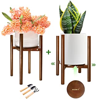 Photo 1 of 2Pack Bamboo Plant Stand Indoor, Adjustable Flower Pot Holder Display Rack, Mid Century Modern Plant Holder with Coaster,Outdoor Plant Shelves,Fits Pot 8 to 11” (Plant and Pot NOT Included)