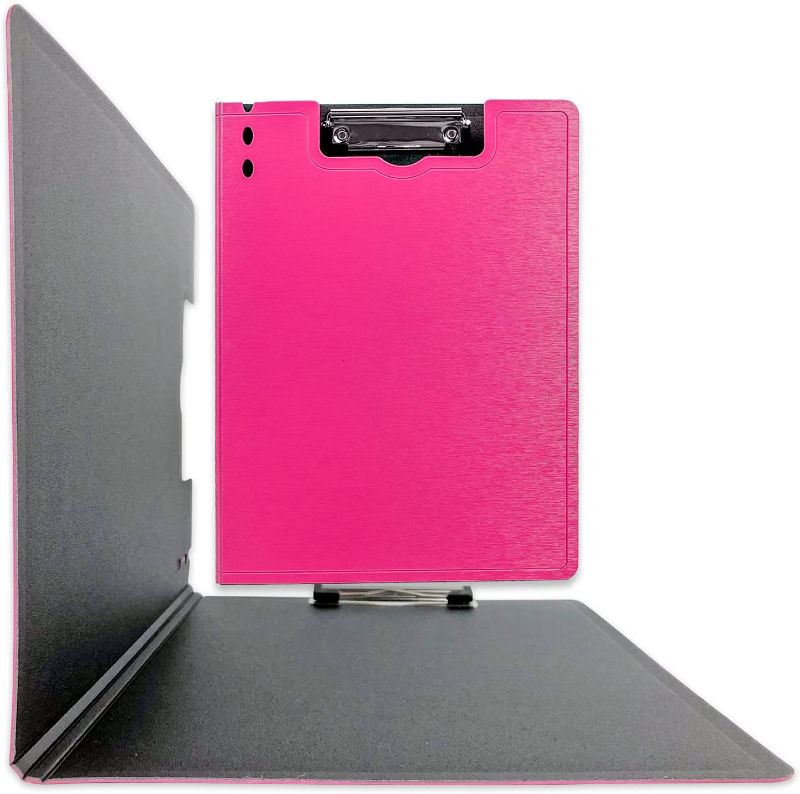 Photo 1 of TOTiyea Clipboard Folder, File Cover Folder Clipboard with Single Metal Clip,Fluorescence Pink Clipboard for Letter Size or A4 Size,Striped,1 Pack