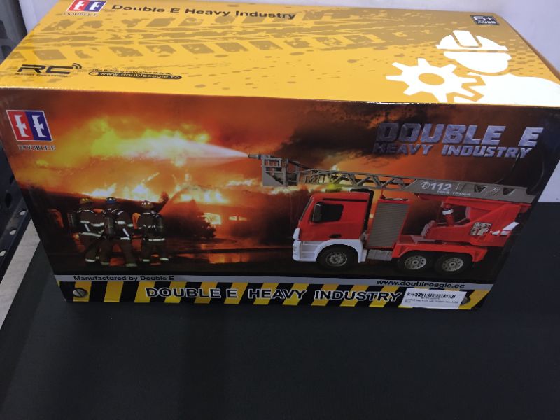 Photo 1 of DOUBLE E Benz Licensed Remote Control Fire Truck Shoots Water Extendable 18 Inch Rescue Ladder 10 Channel Fire Engine Working Sounds Lights RC Trucks for Kids