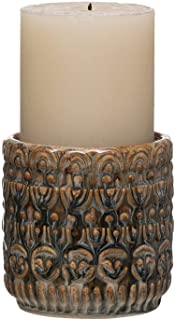 Photo 1 of Bloomingville 4" H Embossed Stoneware Candleholder with Reactive Glaze Finish (Holds 3" Pillar one Will Vary) Candle Holder, Beige