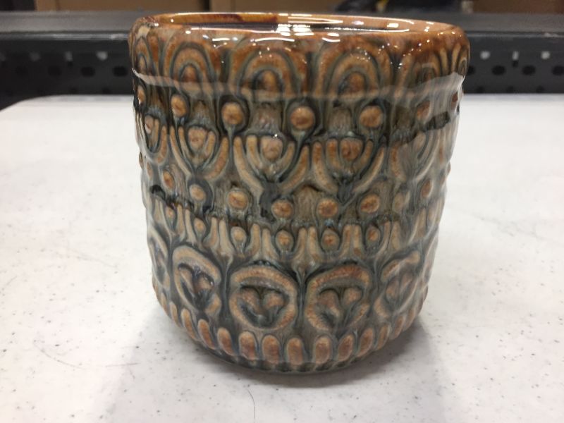 Photo 2 of Bloomingville 4" H Embossed Stoneware Candleholder with Reactive Glaze Finish (Holds 3" Pillar one Will Vary) Candle Holder, Beige