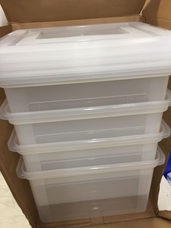 Photo 1 of 4 PACK STORAGE CONTAINERS  (MAJOR CRACK TO BOTTOM OF CORNERS OF ITEM)