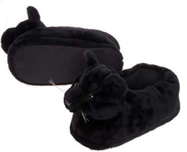 Photo 1 of Black Cat Slippers - Plush Novelty Animal Costume House Shoes w/ Comfort Foam Silver Lilly Mens size XL
