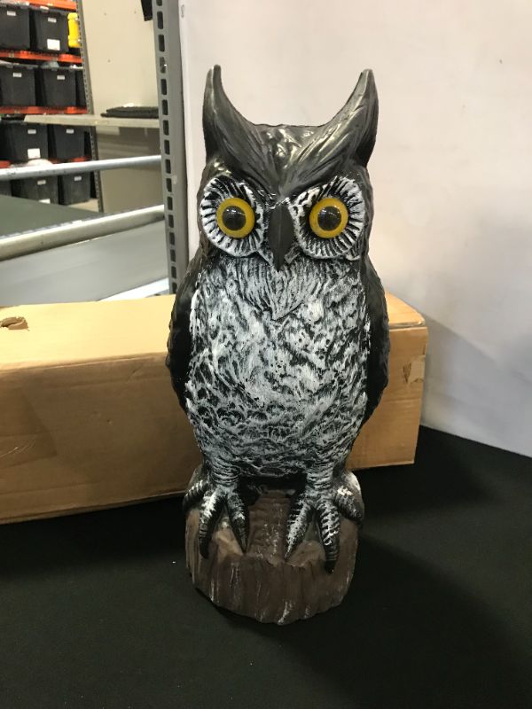 Photo 2 of BIRD BLINDER Owl Decoy, Natural Enemy Scarecrow (16.5 Inch Tall) Great Horned Owl to Keep Birds Away - Owl Decor to Protect Gardens from Wildlife - for Outdoors or Indoors
