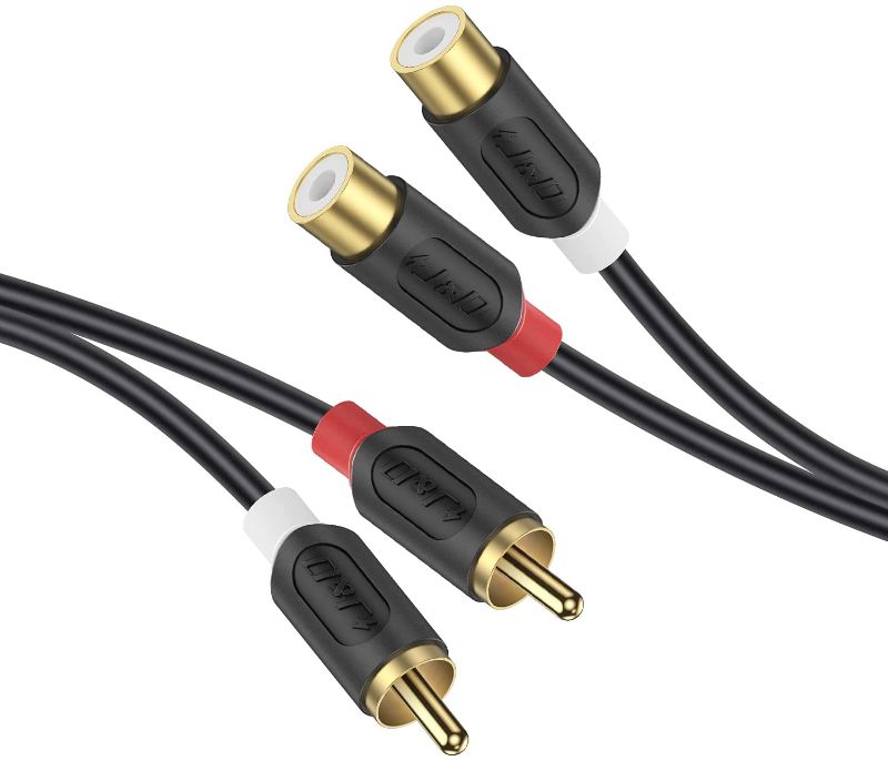 Photo 1 of J&D 2 RCA EXTENSION CABLE RCA CABLE GOLD PLATED AUDIOWAVE SERIES 2 RCS MALE TO 2 RCA FEMALE STEREO AUDIO CABLE WITH PVC SHELLED HOUSING AND NYLON BRAID 6 FEET 5 PACK 