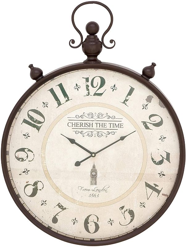 Photo 1 of Deco 79 92259 Rustic Cherish the Time Round Analog Metal Wall Clock, 31" x 23"
