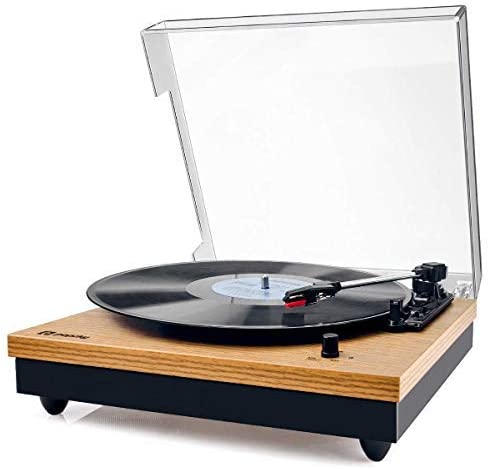 Photo 1 of Record Player, Popsky Vintage Turntable 3-Speed Bluetooth Record Player with Speaker, Portable LP Vinyl Player, RCA Jack, Natural Wood
