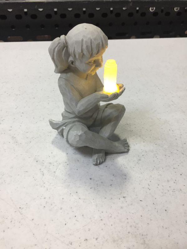 Photo 2 of 5 inch Kid with Fireflies Garden Statues, Garden Children Firefly Jar Boy Girl Statue, battery operated  