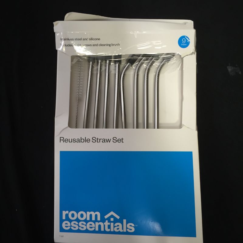 Photo 1 of 9pc Stainless Steel Straws with Cleaning Brush - Room Essentials™