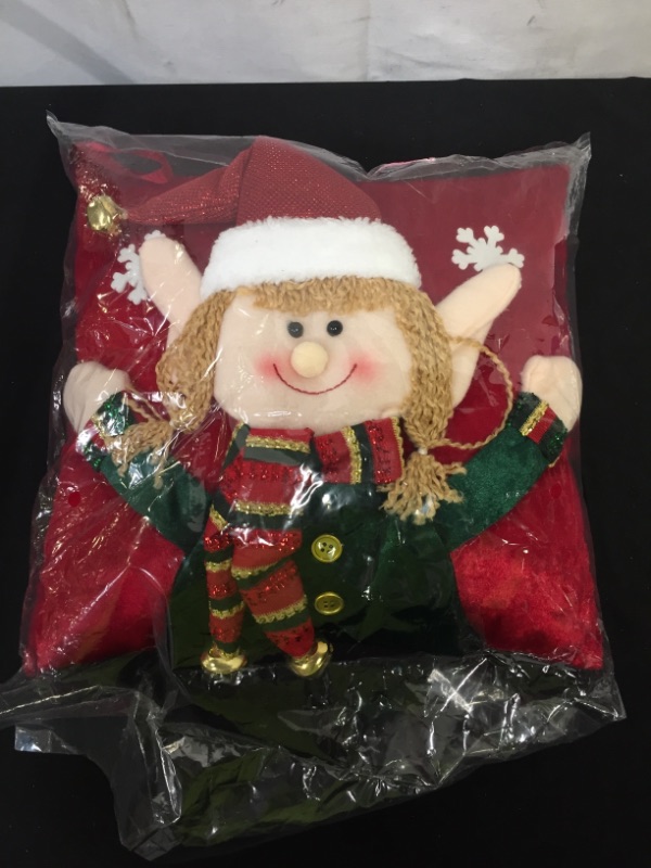 Photo 1 of Athoinsu 12’’ Christmas Elf Girl 3D Soft Pillow Plush Cuddly Cushion with Bells Xmas Holiday Party Home Decor Gift for Toddler Kids Family
