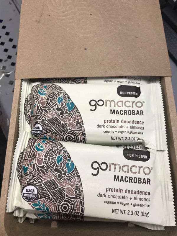 Photo 1 of GoMacro - Organic MacroBar Protein Decadence Bars Box Dark Chocolate + Almonds - 12 Bars EXP SEP 2021