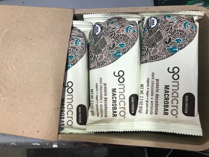 Photo 2 of GoMacro - Organic MacroBar Protein Decadence Bars Box Dark Chocolate + Almonds - 12 Bars EXP OCT 2021