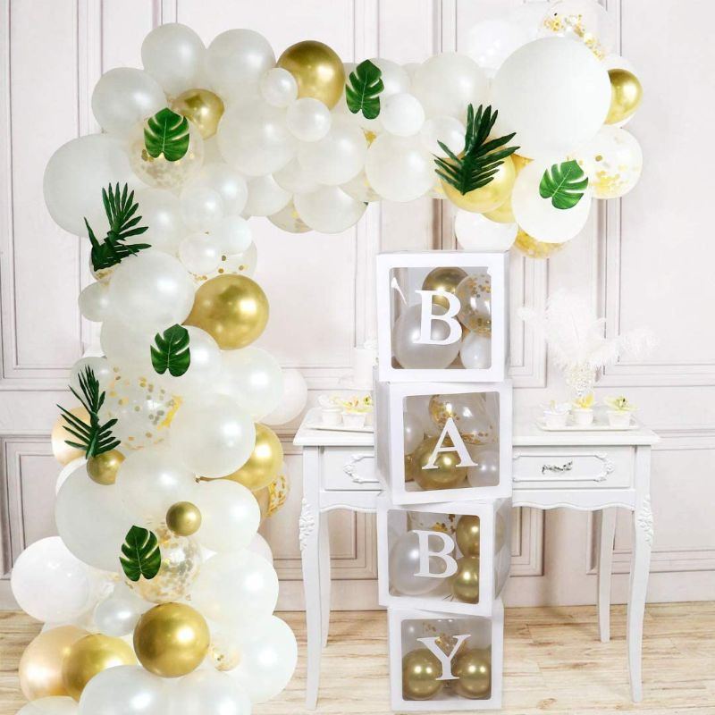 Photo 1 of  147 PCS White & Gold Balloon Garland Arch Kit With Transparent Balloons Box Decor with Letters