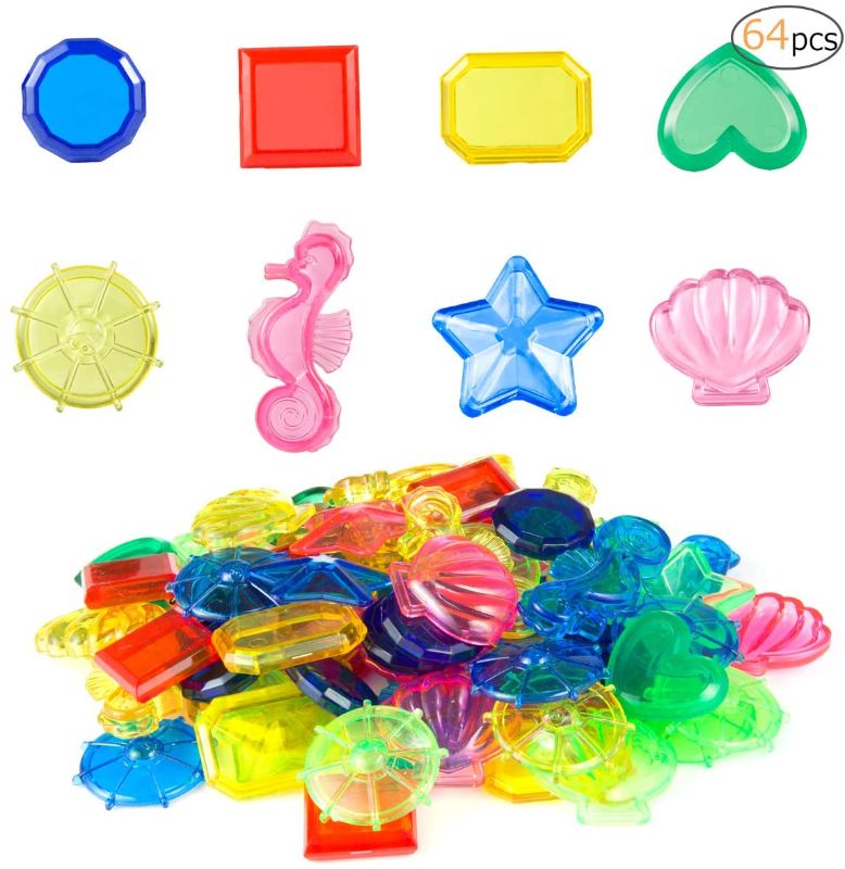 Photo 1 of Biubee 64 Pieces Sinking Dive Gem Pool Toy- Summer Underwater Swimming Colorful Plastic Diving Training Gems Toys for Summer Fun