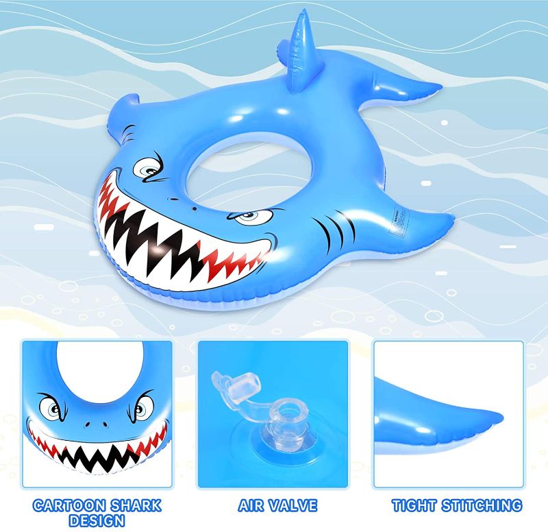 Photo 1 of CLISPEED Beach Float for Kids, 4.7ft PVC Inflatable Raft Shark Pool Float Swim Ring with Fast Air Value Repair Patches Summer Water Toys for Kids...
