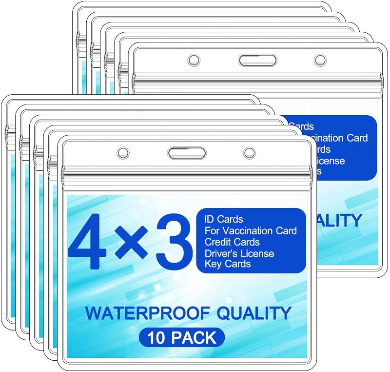 Photo 1 of 10 Pack CDC Vaccination Card Protector 4 X 3,Waterproof ID Card Name Tag Badge Cards Holder Clear Vinyl Plastic Sleeve with Waterproof Type Resealable Zip 50 PCS
