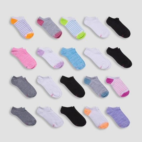 Photo 1 of Hanes Girls' 20pk Super No Show Socks - Colors May Vary MEDIUM 10.5-4
