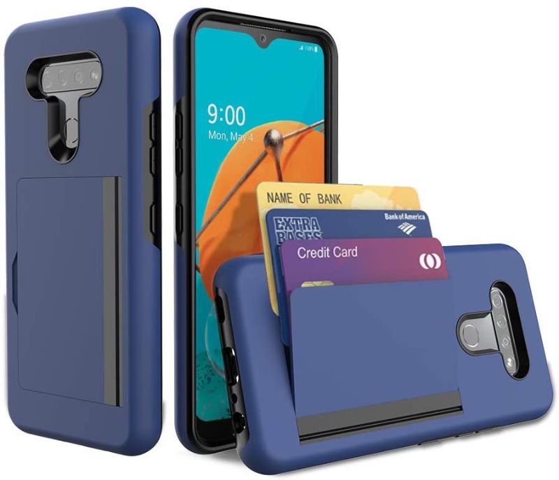 Photo 1 of Leeyan LG K51 Case, Lg K51 Card Holder Case, Dual Layer Smooth Hard Back Cover Soft Inner Wallet Pocket Credit Card ID Protective Case for LG K51 Phone (Navy Blue) 7PK
