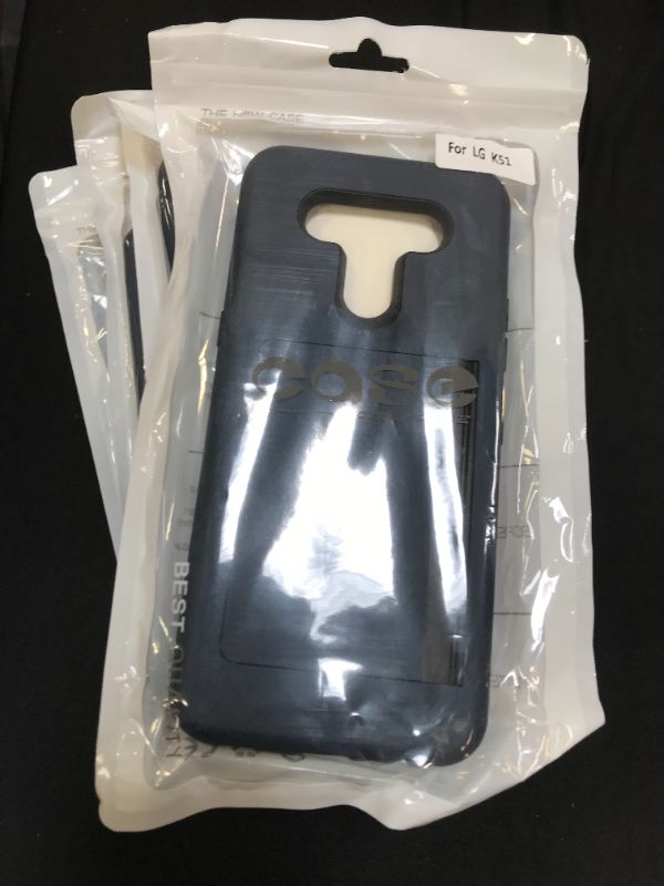 Photo 2 of Leeyan LG K51 Case, Lg K51 Card Holder Case, Dual Layer Smooth Hard Back Cover Soft Inner Wallet Pocket Credit Card ID Protective Case for LG K51 Phone (Navy Blue) 7PK

