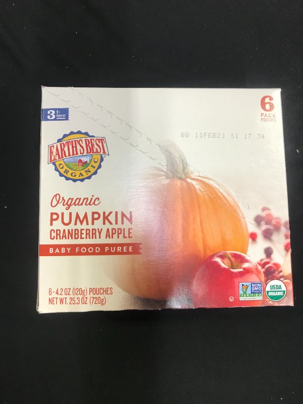 Photo 1 of Earth's Best Organic Stage 3 Baby Food, Pumpkin Cranberry Apple, 4.2 oz Pouch, 6 Pack exp- feb 11/21