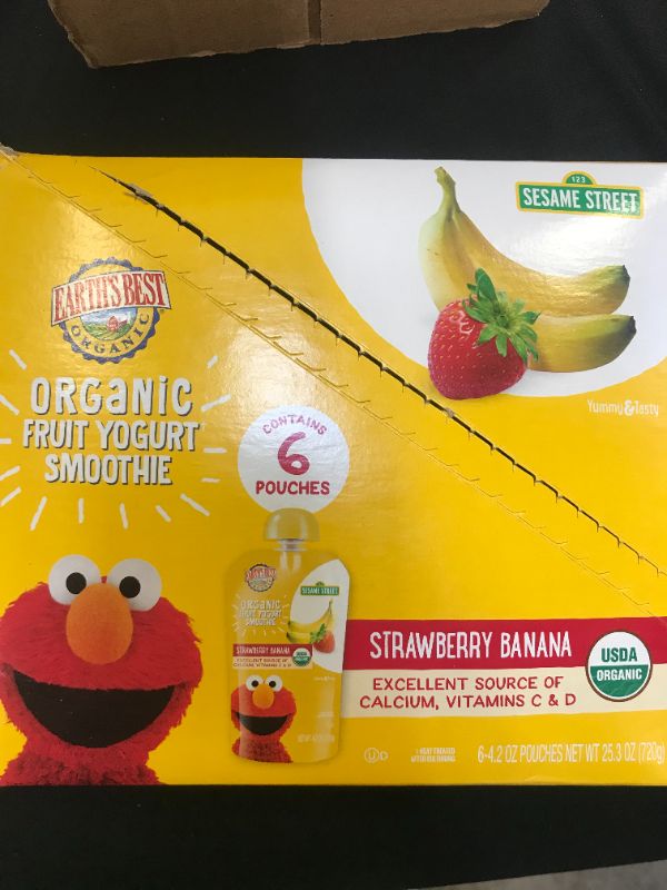 Photo 1 of (6 Pack) Earth's Best Organic Sesame Street, Strawberry Banana Toddler Fruit Yogurt Smoothie, 4.2 oz. Pouch exp- aug 17/21 