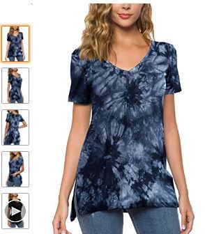 Photo 1 of POPZONE Womens Casual Short Sleeve V Neck Tops Comfy Blouse Tunic Tshirt with Side Split  large
