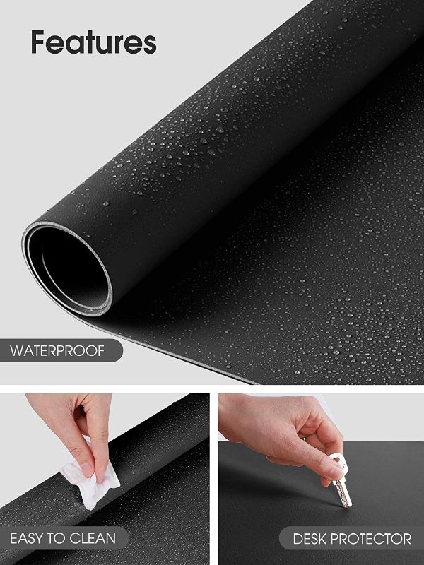 Photo 2 of Puroma Office Desk Pad PU Leather Desk Mat, 31.5" X 15.7" Large Mouse Pad Laptop Desk Mat, Waterproof Desk Cover Protector, Dual-Sided Multifunctional Desk Writing Mat for Office/Students (Black)
