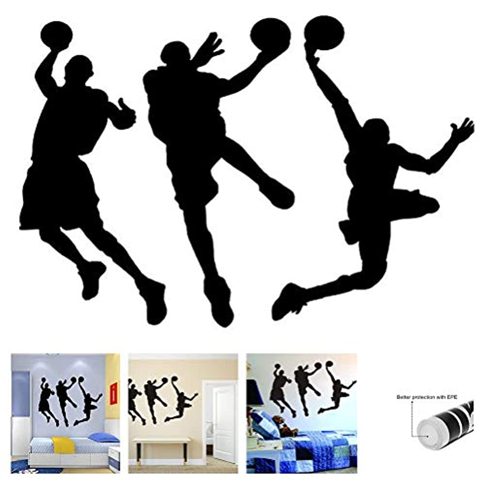 Photo 1 of 31.5" x 53.1" Removable DIY Vinyl Three Basketball Players Slam Dunk Silhouette Wall Decal