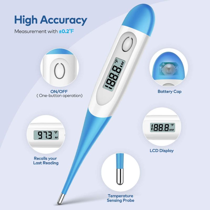 Photo 1 of 2 Thermometer for Adults, Digital Oral Thermometer for Fever with 10 Seconds Fast Reading (Light Blue)
