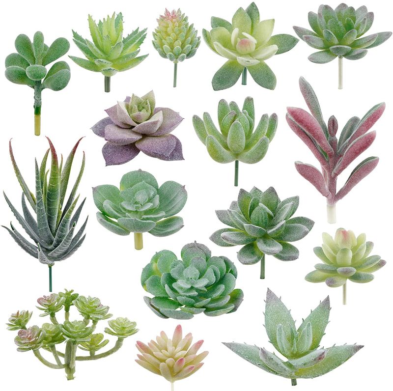 Photo 1 of 16 Pack Artificial Succulent Flocking Plants Unpotted Mini Fake Succulents Plant for Lotus Landscape Decorative Garden Arrangement Decor
