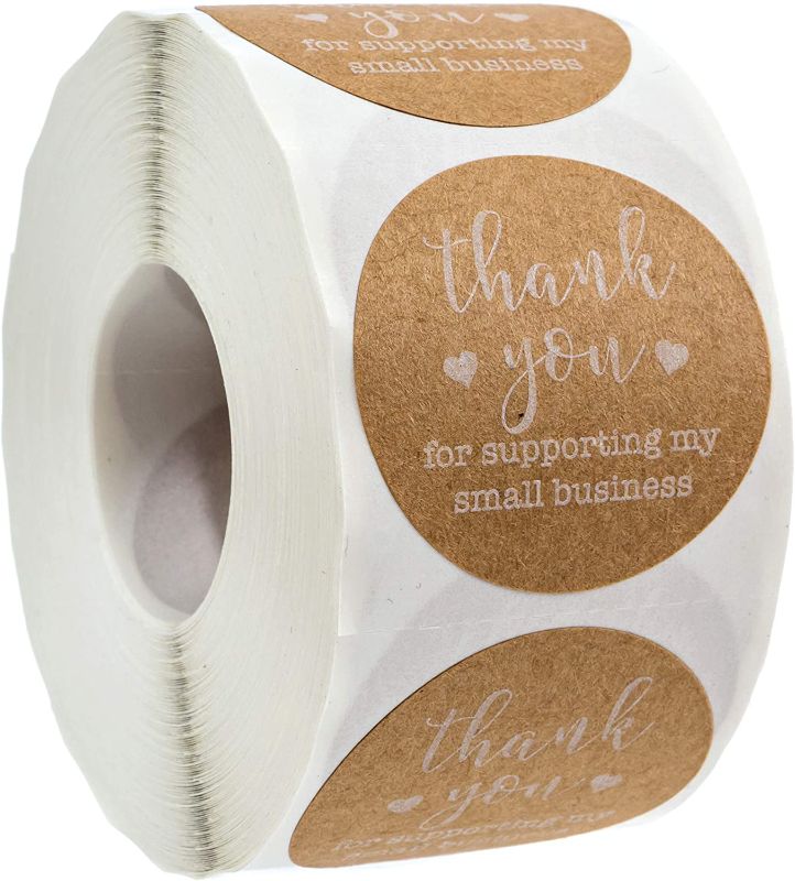 Photo 1 of 1.5 inch Round Kraft Thank You for Supporting My Small Business Stickers / 500 Labels Per Roll
