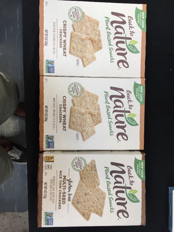 Photo 1 of Back to Nature Gluten Free Crackers, Non-GMO Multi-Seed Rice Thins(BB18AUG21), 2 Back to Nature Crackers, Non-GMO Crispy Wheat(BB 09SEP21)

