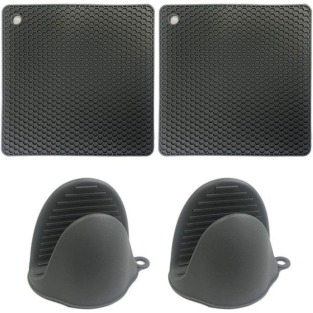 Photo 1 of 4 Pack Silicone Pot Holders and Mini Oven Gloves (Grey)
