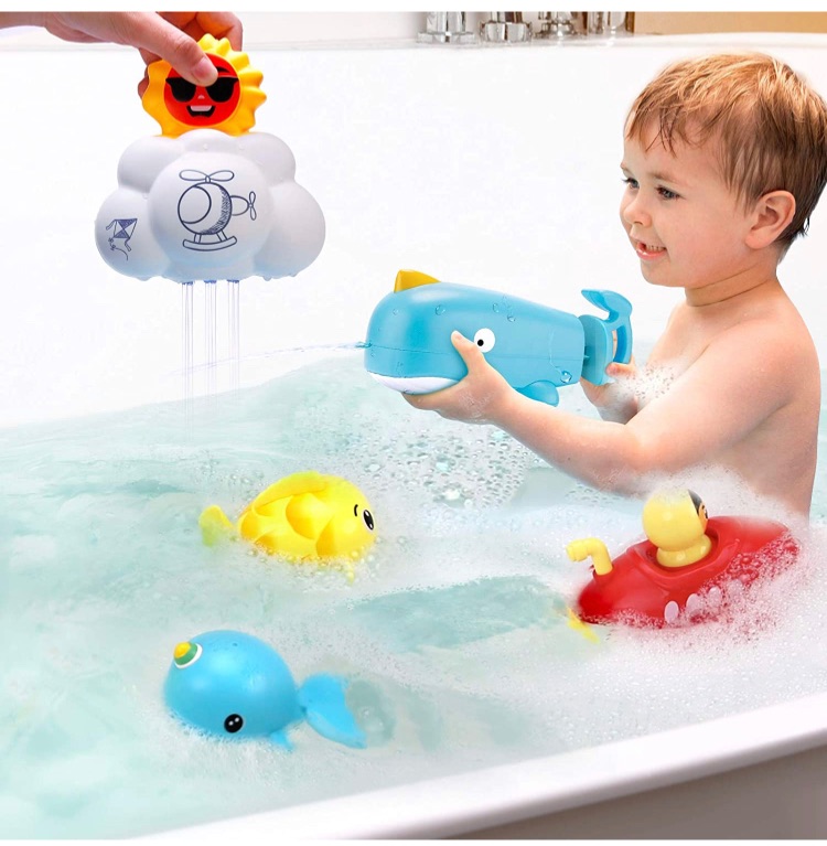 Photo 1 of BEAURE 5PCS Baby Bath Toys Set - Water Spray Sprinkler Bath Toys for Toddlers, Baby Bathtime Squirt Toys with Rear Propeller, Pool Bathroom Bathtub Toys for Kids Boys Girls