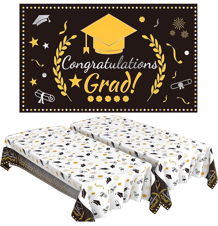 Photo 1 of 2021 Graduation Party Decorations, Graduation Party Supplies Graduation Party Tablecover 2 Pack and Graduation Party Banner 1 Pack Photo Prop, Graduation Decorations Indoor/Outdoor