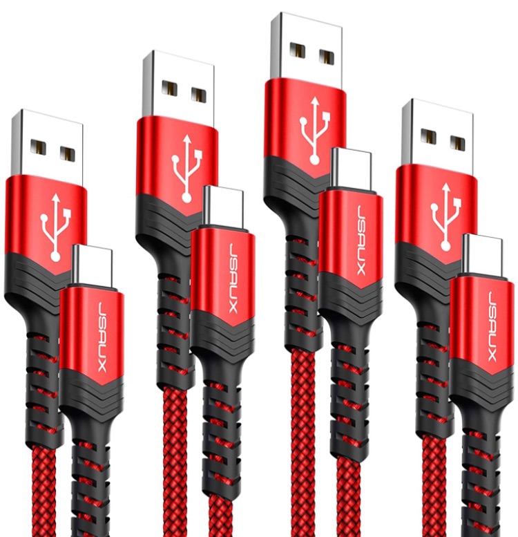 Photo 1 of USB Type C Cable,JSAUX 4-Pack(10ft+6.6ft+3.3ft+1ft) USB-C to USB A Fast Charger Nylon Braided Cord Compatible with Samsung Galaxy S10 S9 S8 Plus Note 10 9 8,Moto Z,LG V20 G6 G5,Switch and More(Red)