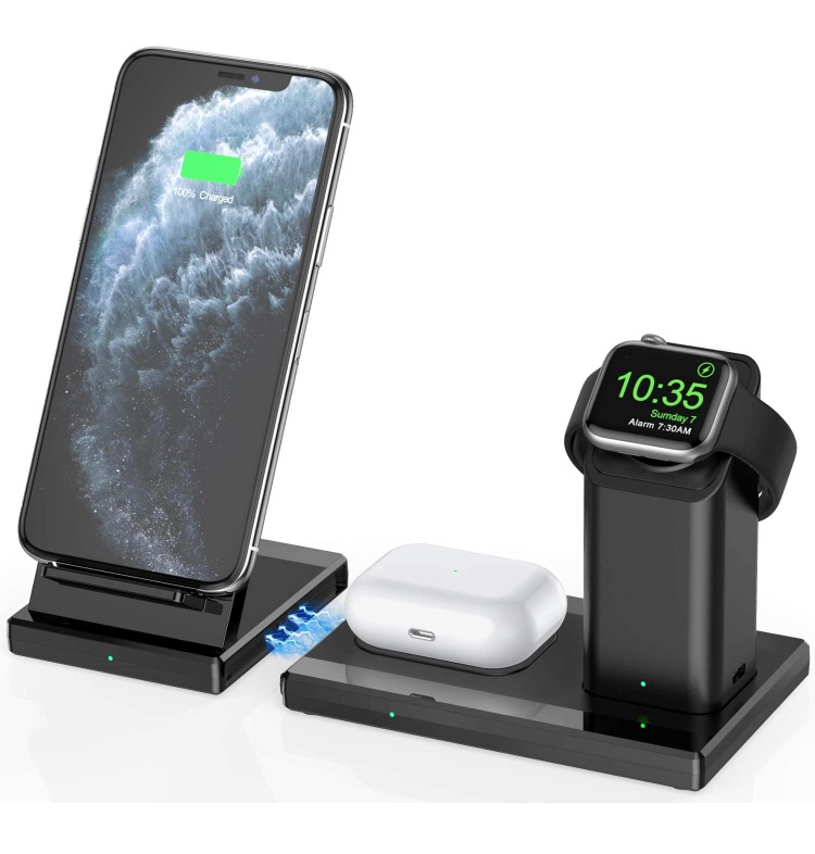 Photo 1 of Wireless Charger 3 in 1 Detachable Wireless Charging Station for Apple Watch AirPods Pro Magnetic Wireless Fast Charging Stand for iPhone 11/11 Pro Max/X/XS/XR/Xs Max/8/8 Plus and Other Qi Phones