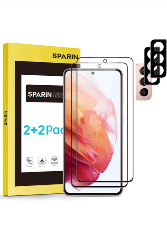 Photo 1 of 2+2 Pack SPARIN Screen Protector + Camera Lens Protector Compatible with Samsung Galaxy S21 6.2 Inch, Tempered Glass Screen Supporting Fingerprint Sensor (pack of 2)