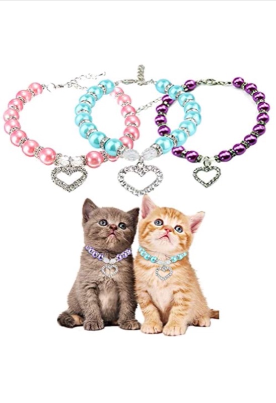 Photo 1 of Dog Cat Pearls Necklace Collar Bling Accessories Ribbon Bone Charm Pendant Pet Puppy Jewelry for Female Puppy Chihuahua Yorkie Adjustable Handmade (pack of 2)