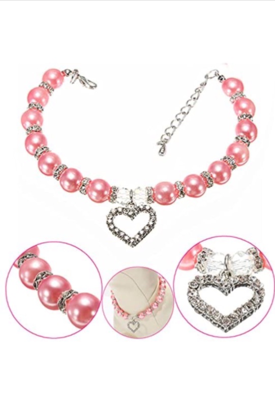 Photo 1 of Dog Cat Pearls Necklace Collar Bling Accessories Ribbon Bone Charm Pendant Pet Puppy Jewelry for Female Puppy Chihuahua Yorkie Adjustable Handmade (pack of 2)