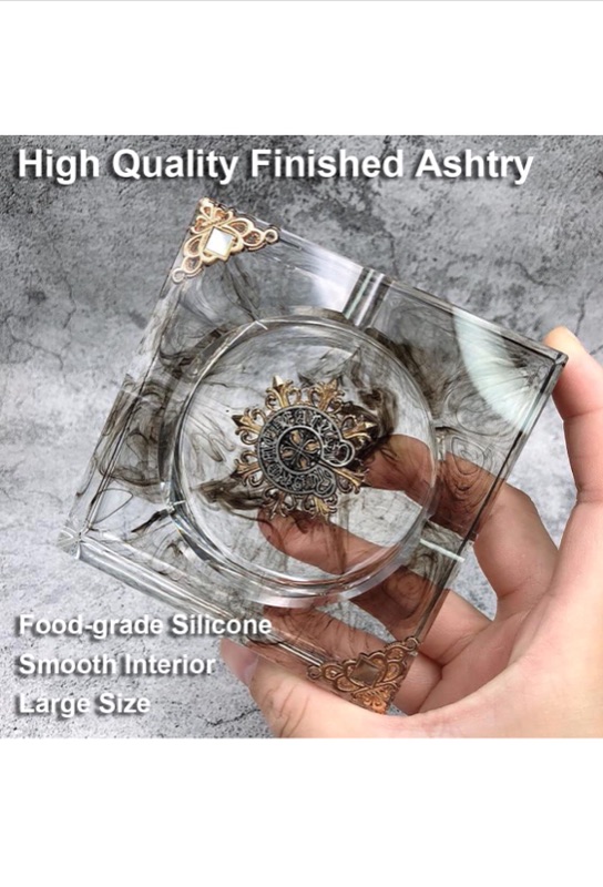 Photo 4 of Ashtray Mold for Resin, Silicone Square Astray Resin Molds with Herb Grinder Crusher Mold, Epoxy Resin Casting DIY Art Crafts Making Supply Clear Home Office Decor (Large