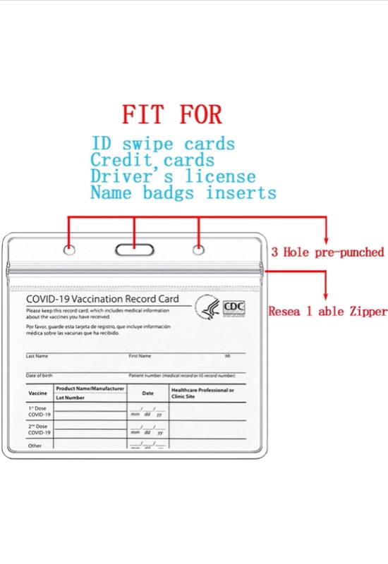 Photo 2 of 3/5/10/20Pack - Covid Vaccination Card Holder,CDC Vaccination Card Protector 4.5 X 3.3 Inches Immunization Record Vaccine Card Holder with Resealable Zip.(20Pack)