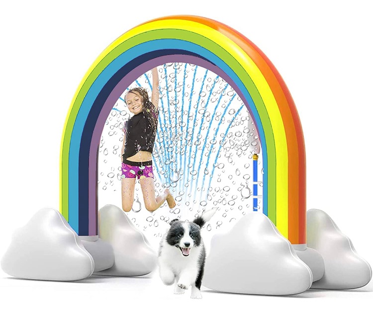 Photo 1 of Babigo Inflatable Rainbow Sprinkler Toys, Large Summer Sprinkler Splash Toy Outdoor for Kids, Outside Backyard Birthday Party Arch Sprinkler Toy for Toddlers, Boys, Girls 2 3 4 5 6 Year Old