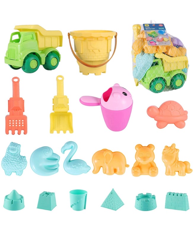 Photo 1 of cjc Beach Sand Truck Toy Set,Dump Truck,Bucket,Shovels,Rakes,Watering Can,Castle Mold,Animal Molds,Sandbox Toys for Kids Toddlers,Outdoor Indoor Play Gift for Boys and Girls 2 sets