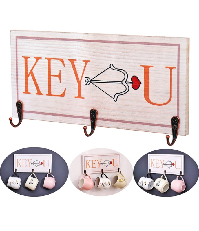 Photo 1 of  Key Holder Key Hooks Decorative Wooden Wall Organizer Rack for Keys Mugs,Special Meaning Gift Tools,Key-U Words Rack - 2 packs