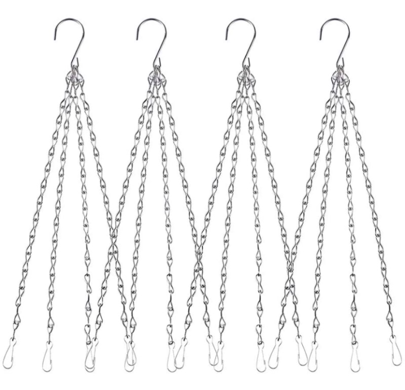 Photo 1 of 4Pack - 24 Inch 4 Leads Hanging Chain with Hooks Flower Pot Chain Replacement Plant Hangers for Bird Feeders, Planters and Lanterns (Silver)