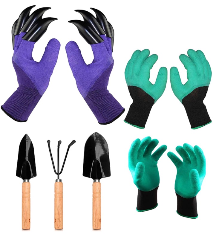 Photo 1 of 3 Pairs Gardening Gloves&Give-Away 3 Garden Tools,Waterproof Breathable Available All Seasons,Garden Gloves with Claws for Digging Planting, Weeding, Seeding,Gardening. (2 packs)