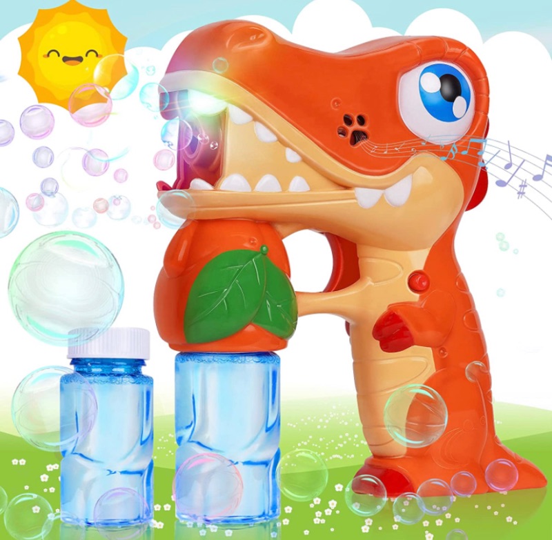 Photo 1 of Bubble Machine for Kids/Toddlers, Auto Dinosaur Bubble Gun with Music and Light, 1000+ Bubbles Per Minute Bubble Maker Blower Blaster, Portable Outdoor Toys for Toddlers (Orange Dinosar Bubble Gun)